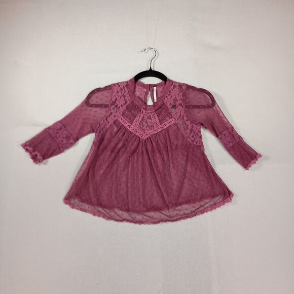 Free People Sheer Lace Whimsigoth Top Womens XS Purple Mesh Cottage Victorian - Picture 1 of 9